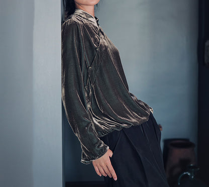 edoa Silk Velvet Chinese Blouse