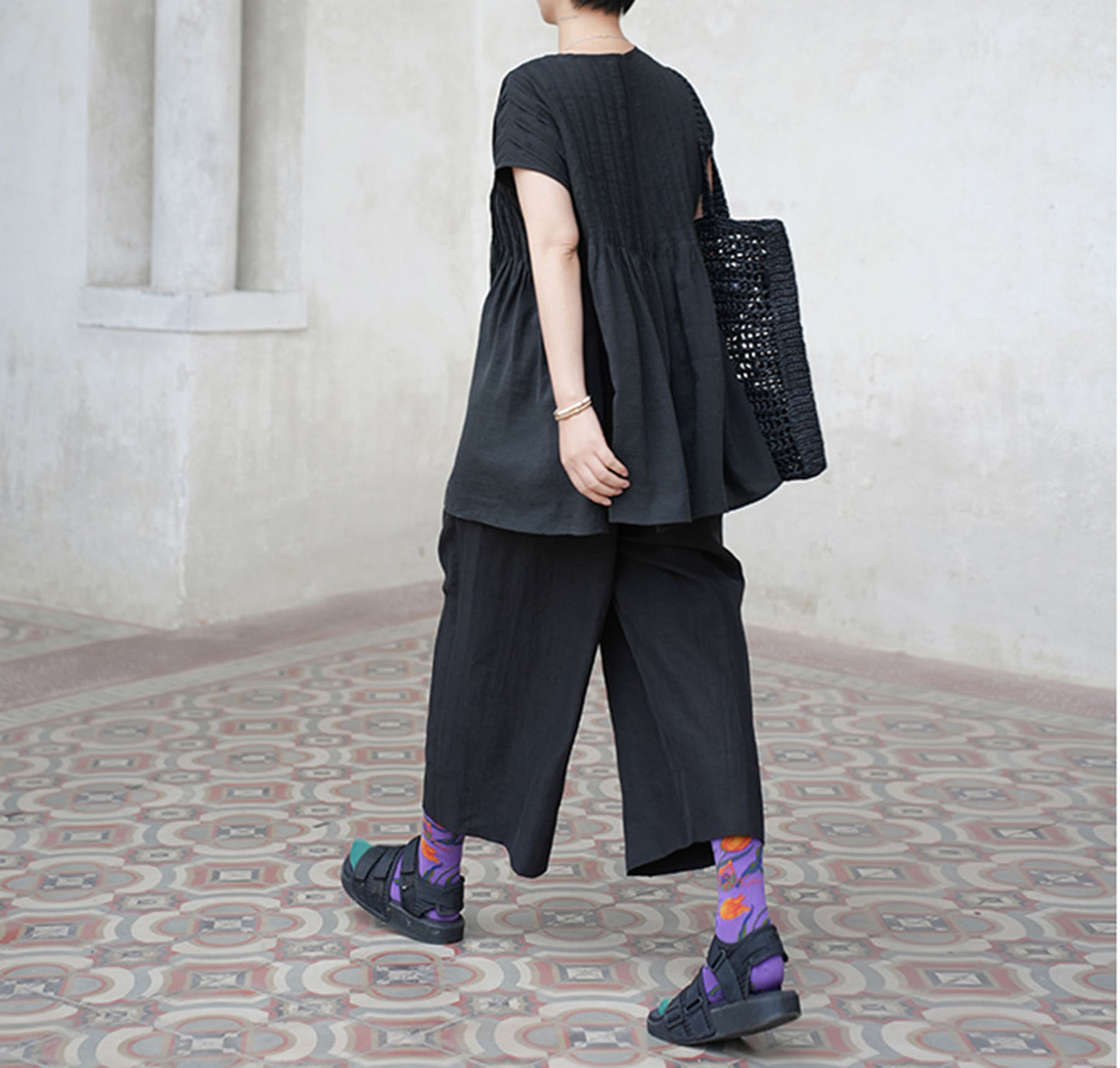 edoa Cracked Mud Silk Charmeuse Grandma Pants
