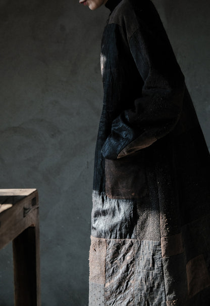 edoa Mud Tussah Silk Goose Padded Patchwork Gown