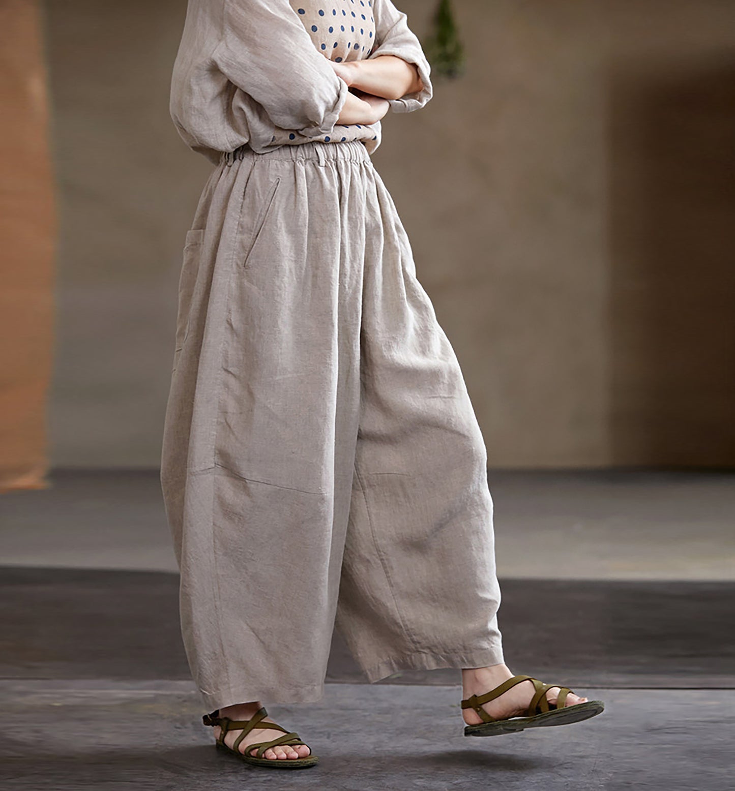 edoa Eco-friendly Flax Linen Tapered Pants