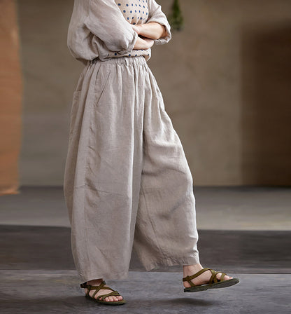 edoa Eco-friendly Flax Linen Tapered Pants