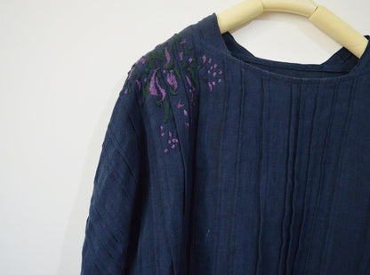 edoa Linen Tunic with Pintucked and Embroidery