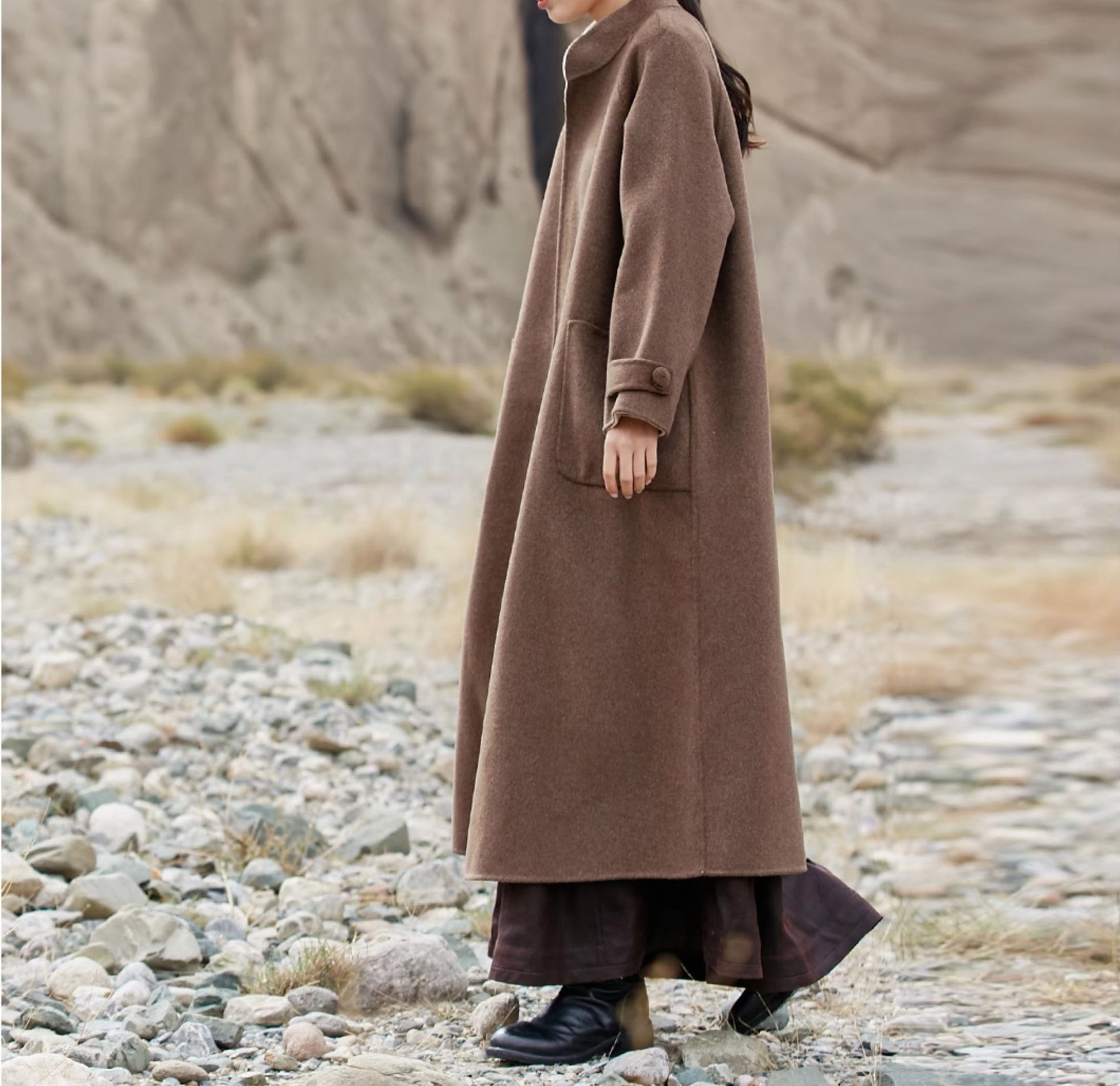 edoa Reversible Two-tone Double Faced Alpaca Chinese Coat