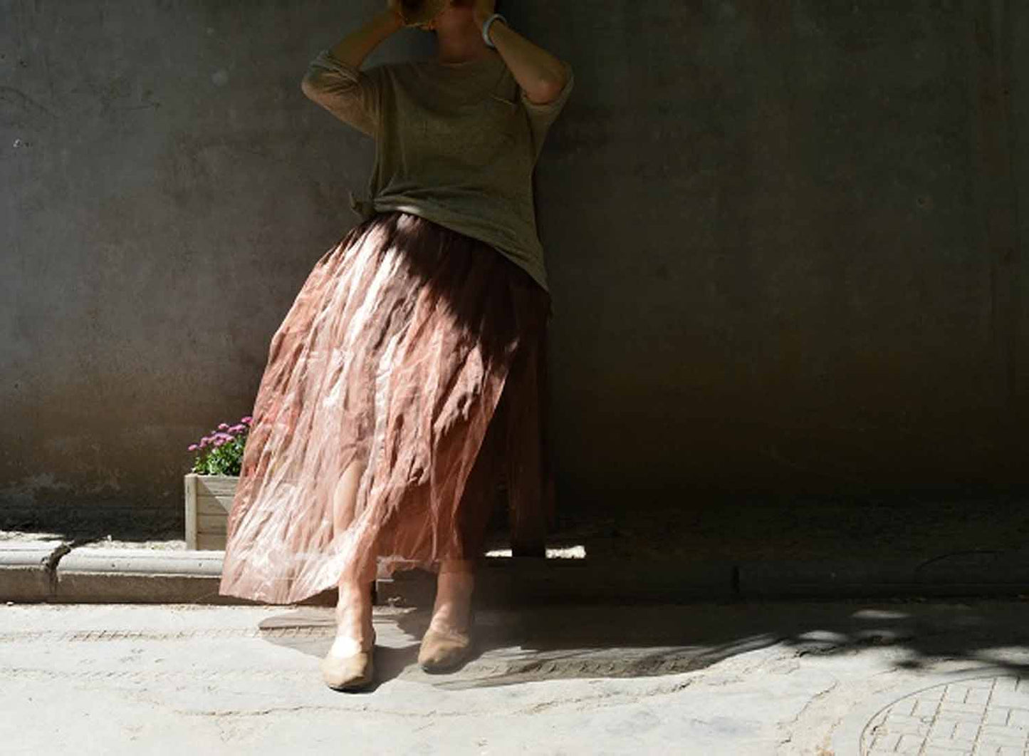 edoa Brown Silk Organza Skirt