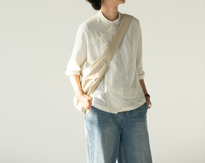 edoa Washed Linen Modified Chinese Blouse 