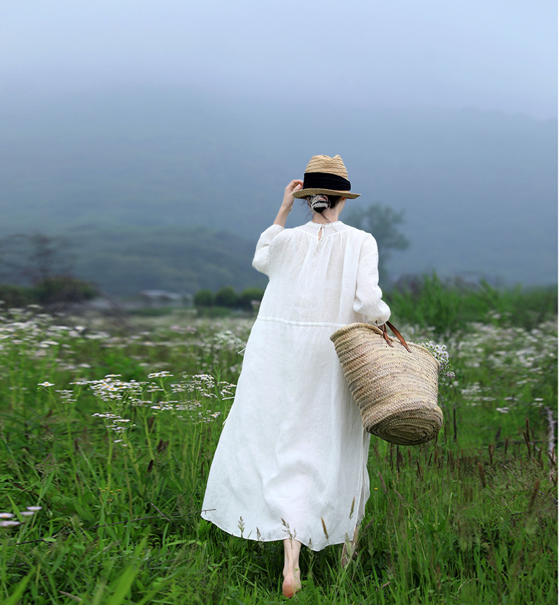 edoa High Counted French Linen Victorian Dress