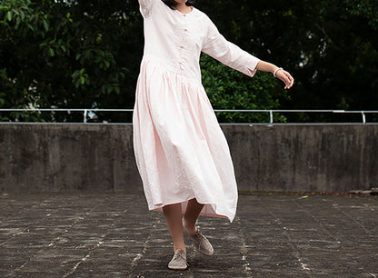 edoa Bracelet Sleeves Linen Shirt Dress