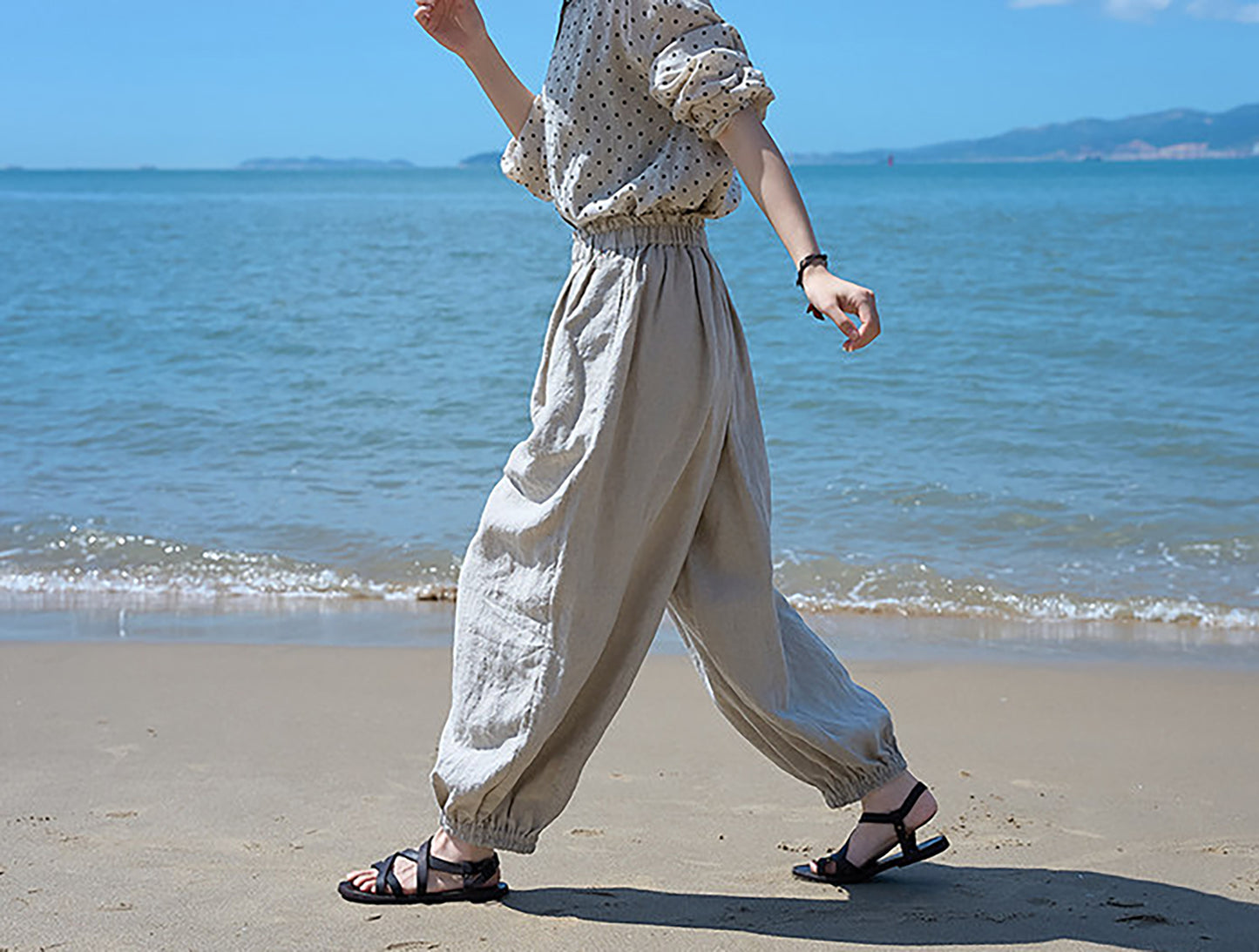 edoa Eco-friendly Flax Linen Lattern Pants 