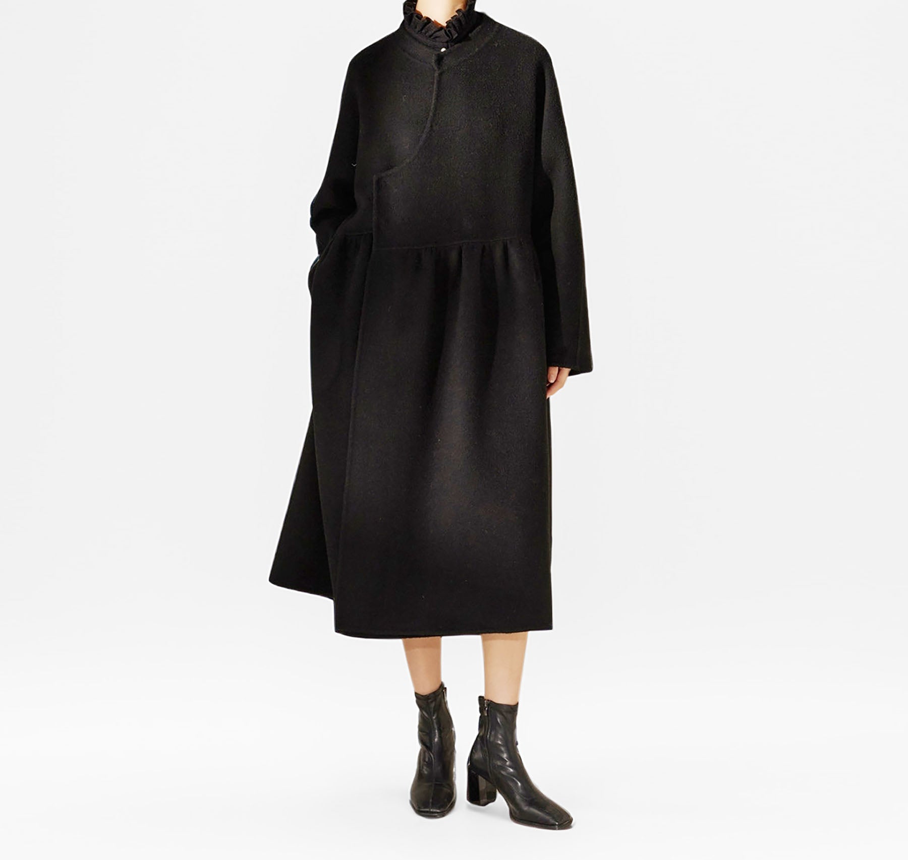 edoa Chinese Style Double-faced Wool Wrap Coat