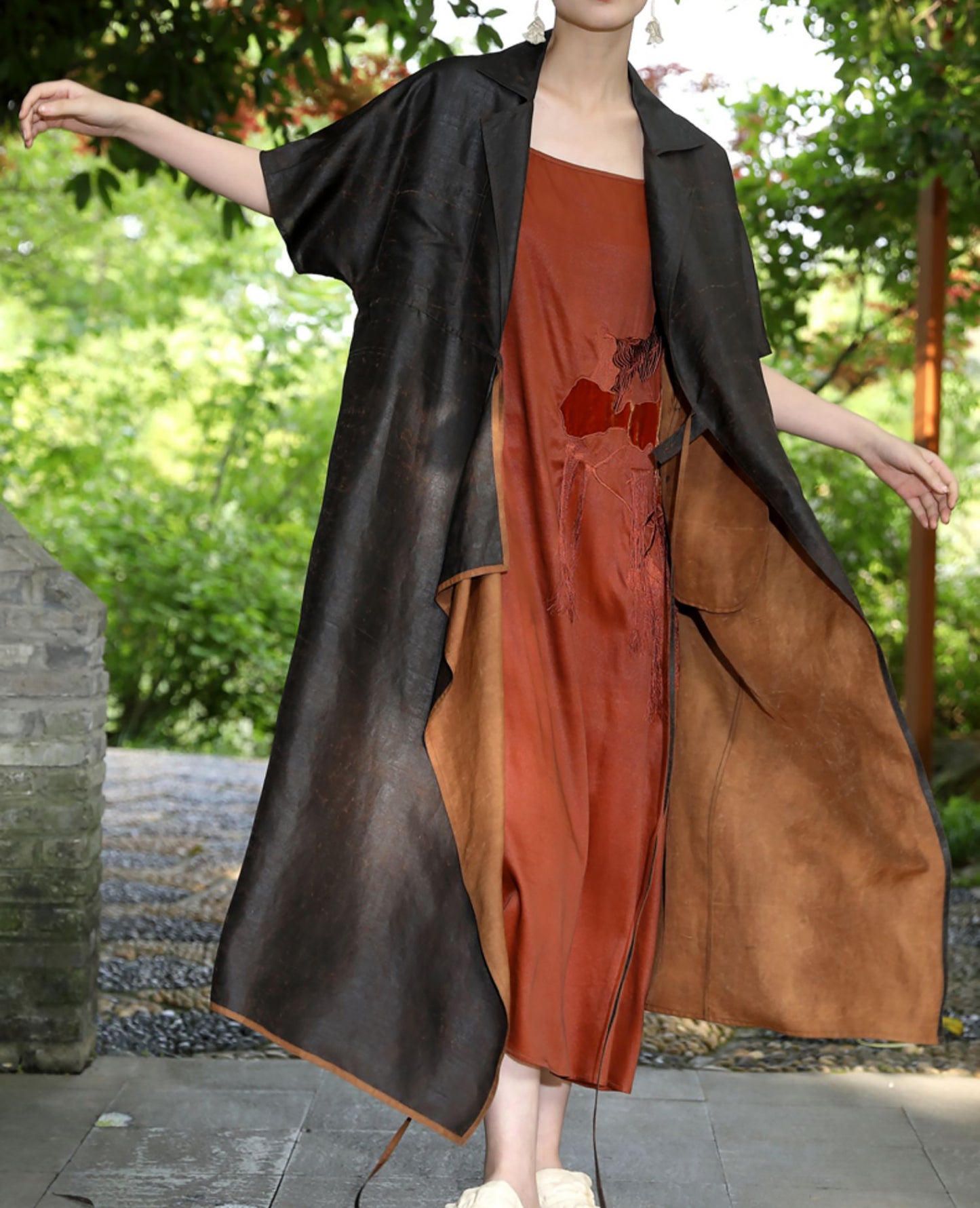 edoa Cracked Mud Silk Duster Coat