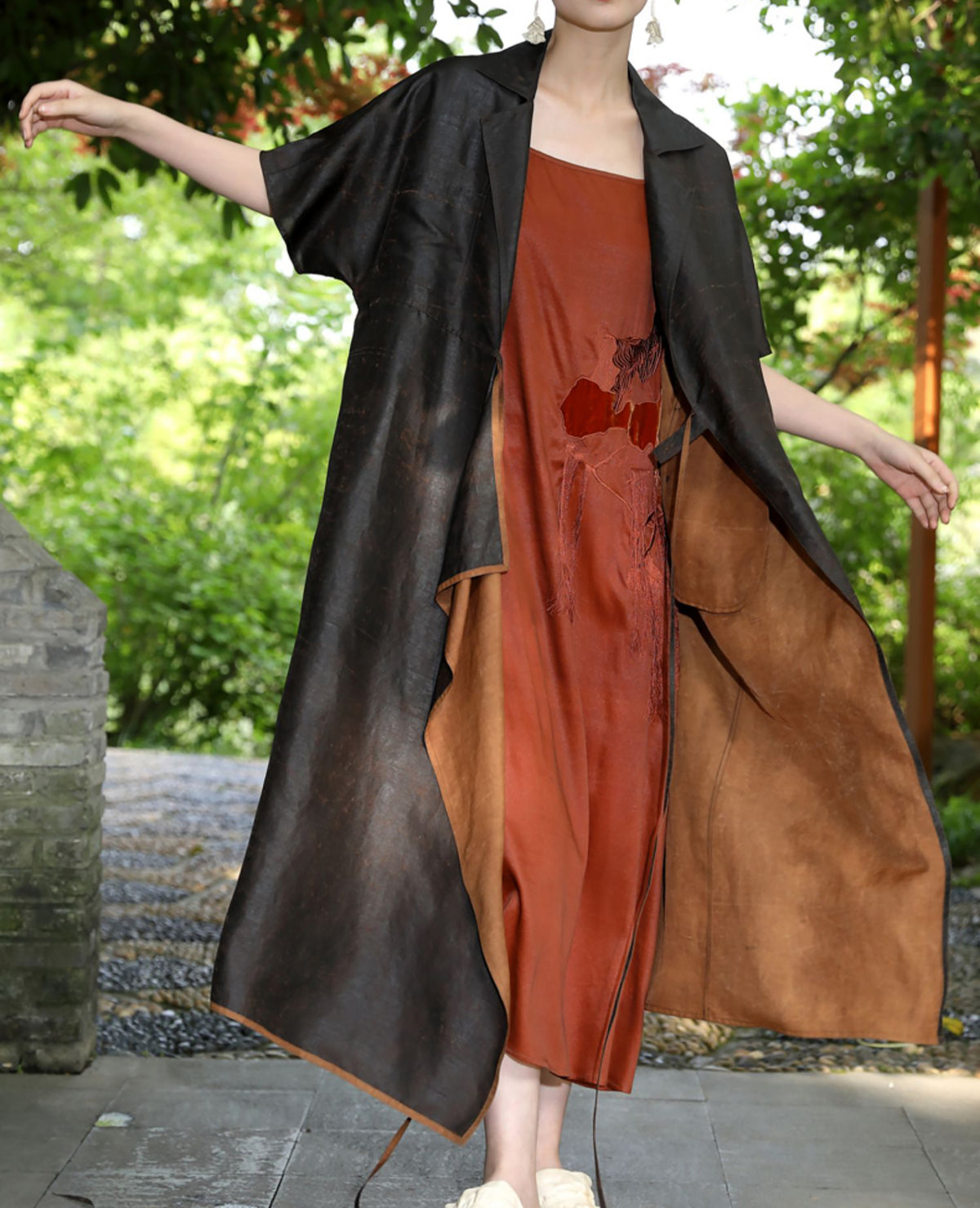 edoa Cracked Mud Silk Duster Coat