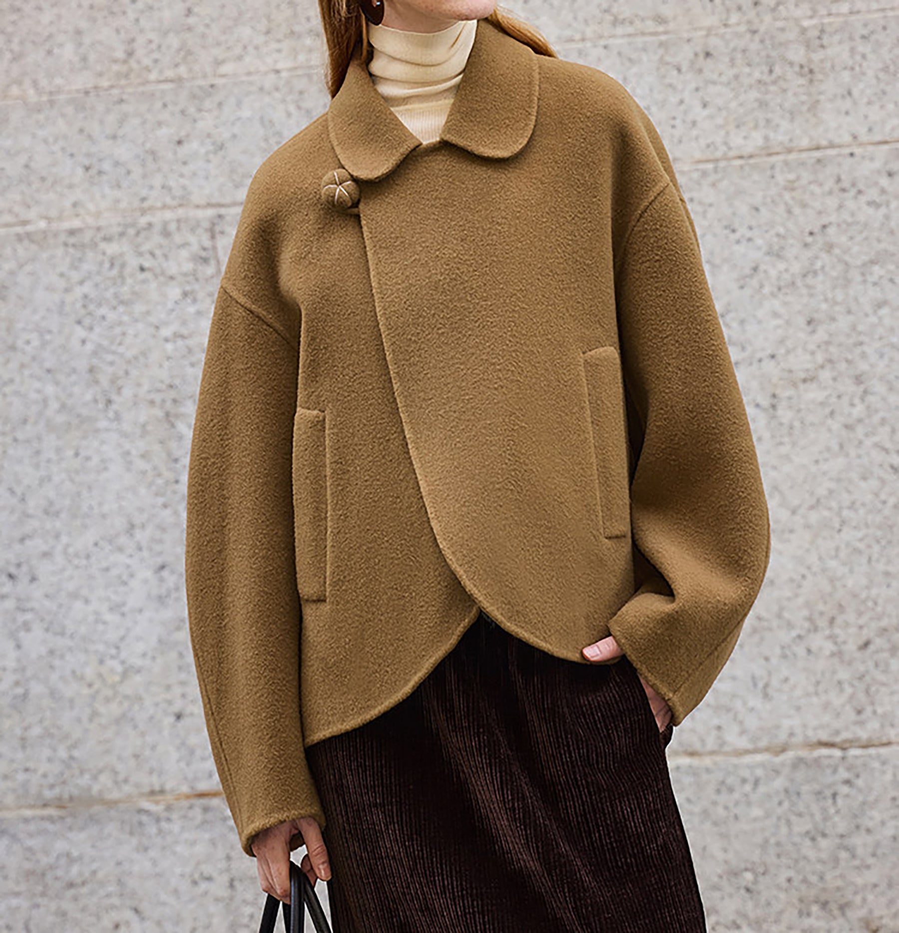 edoa New Chinese Style Double-faced Wool Peacoat