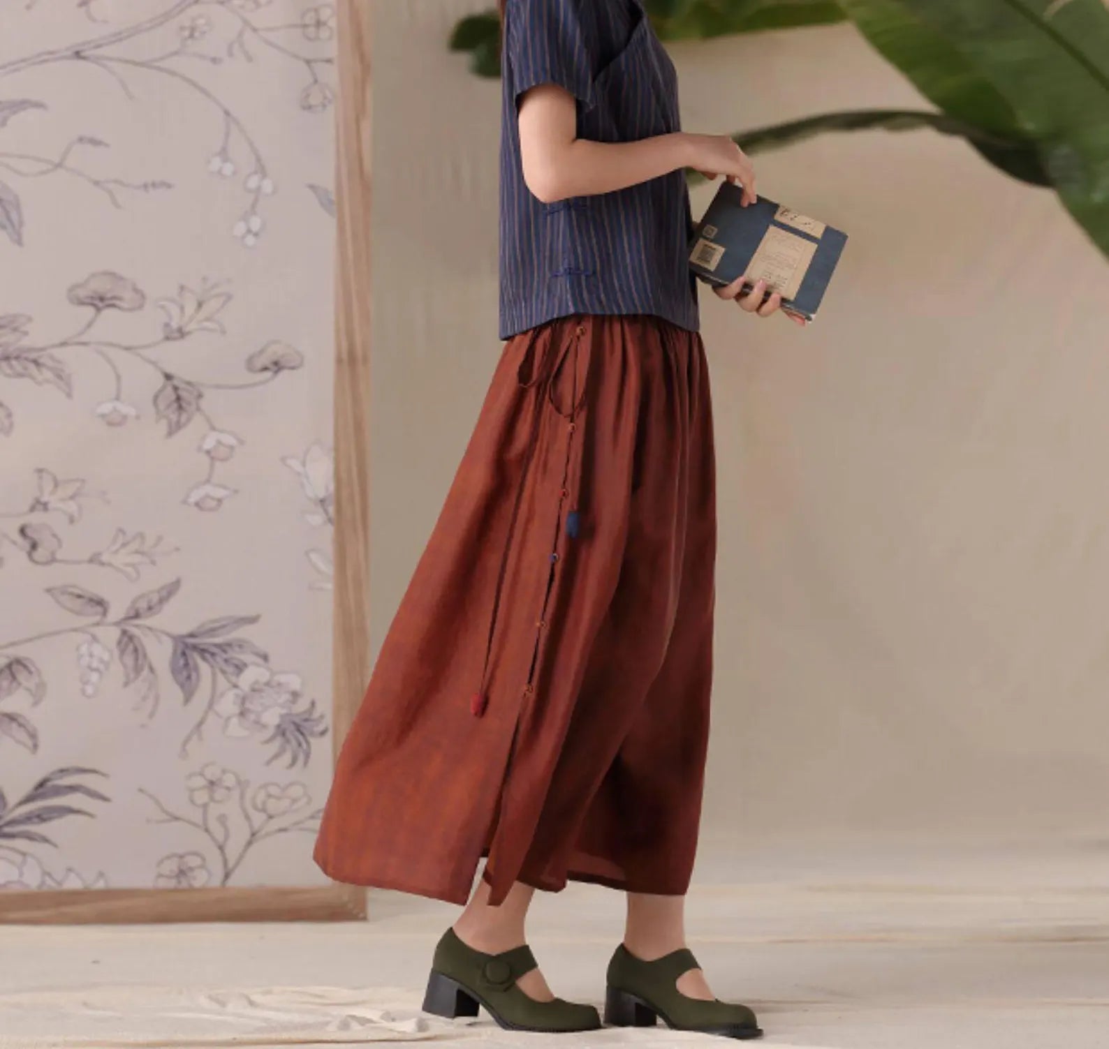 edoa Cracked Mud Silk Patchwork Maxi Skirt