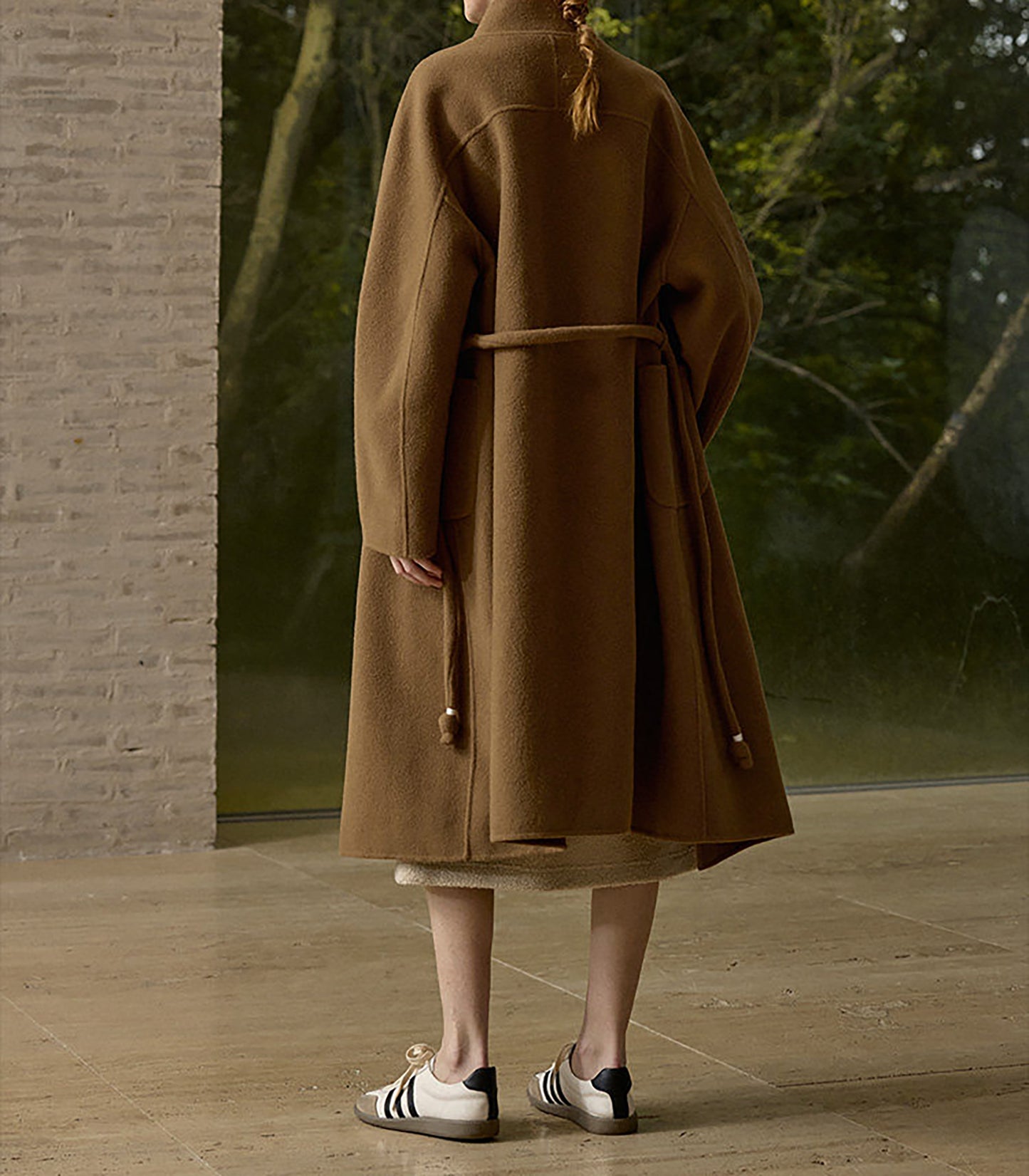 edoa New Chinese Style Double-faced Wool Long Coat