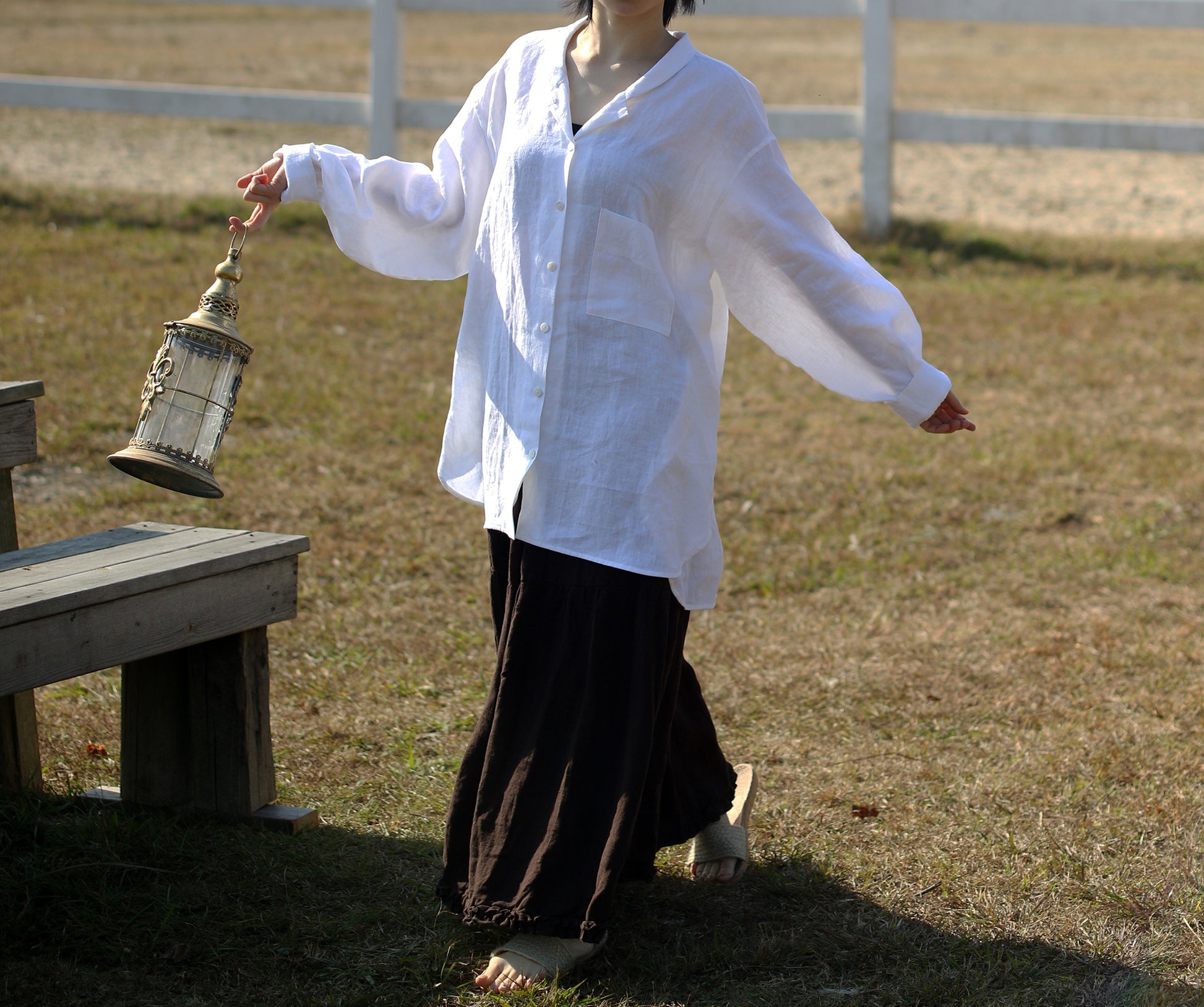 EDOA Oversized Two Way Collar Linen Shirt
