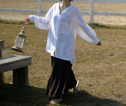 EDOA Oversized Two Way Collar Linen Shirt