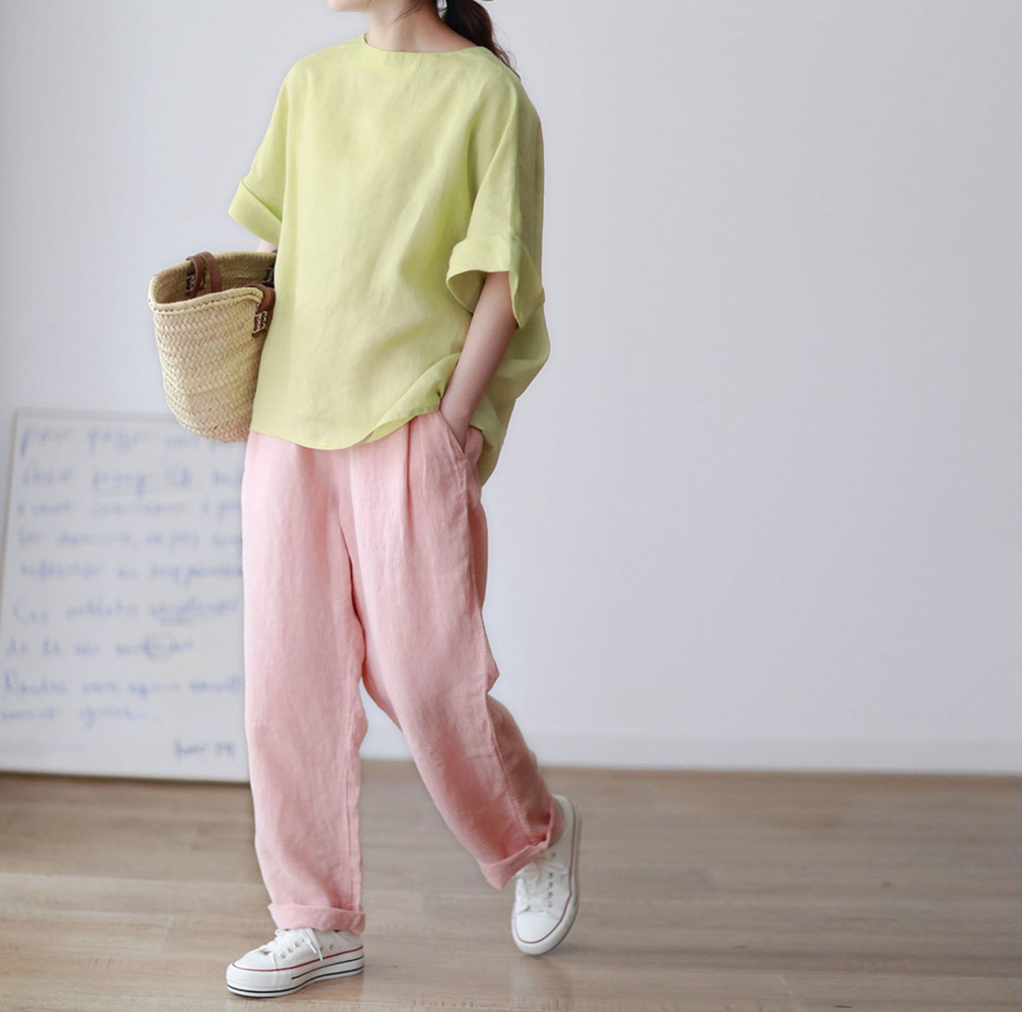 edoa Minimalist White Linen Top