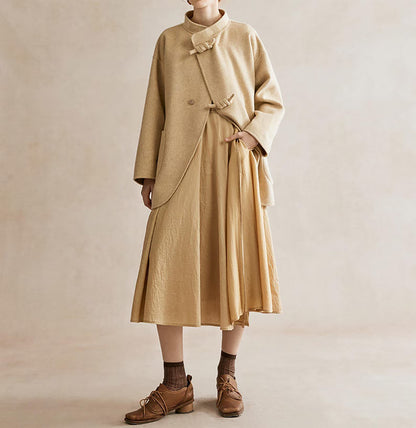 edoa New Chinese Style Double-faced Wool Coat