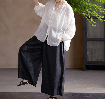 edoa Oversized High Count Hemp Ruffle Blouse