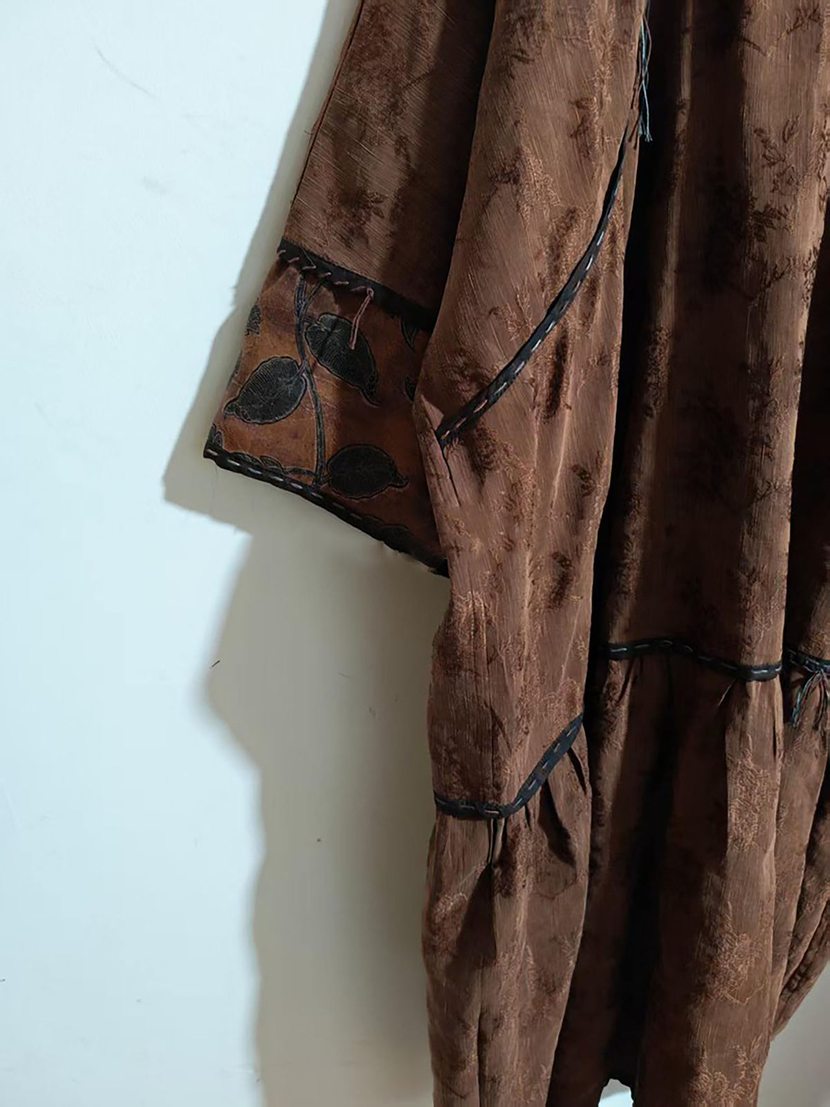 edoa Mud Dyed Silk Linen Blend Jacquard Ruffled Hem Qipao Dress