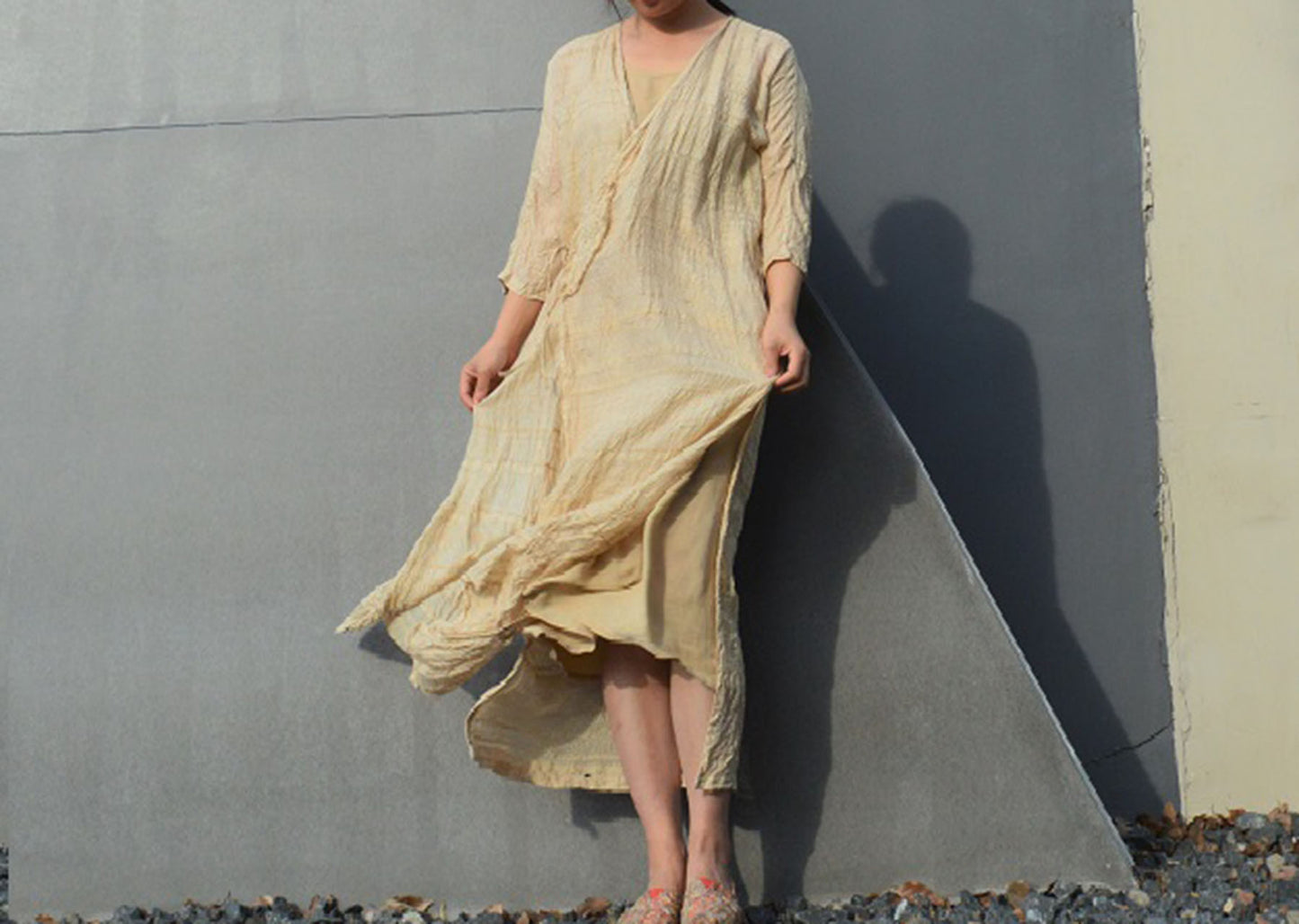 edoa Embroidered Hand-spun and Hand Woven Silk Dress