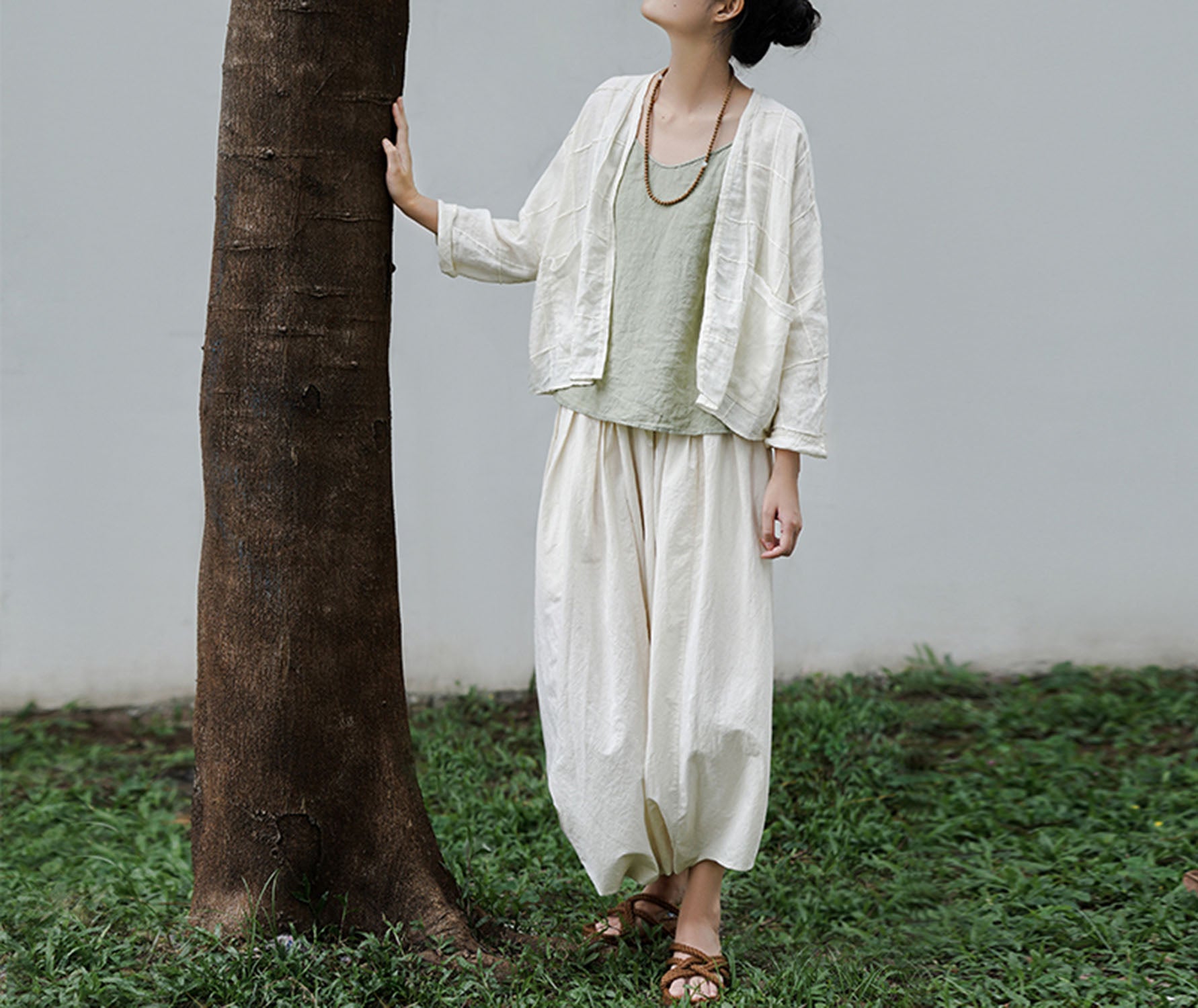 edoa Check Pin Tucked Thin Linen Shirt 