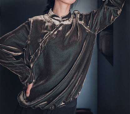 edoa Silk Velvet Chinese Blouse