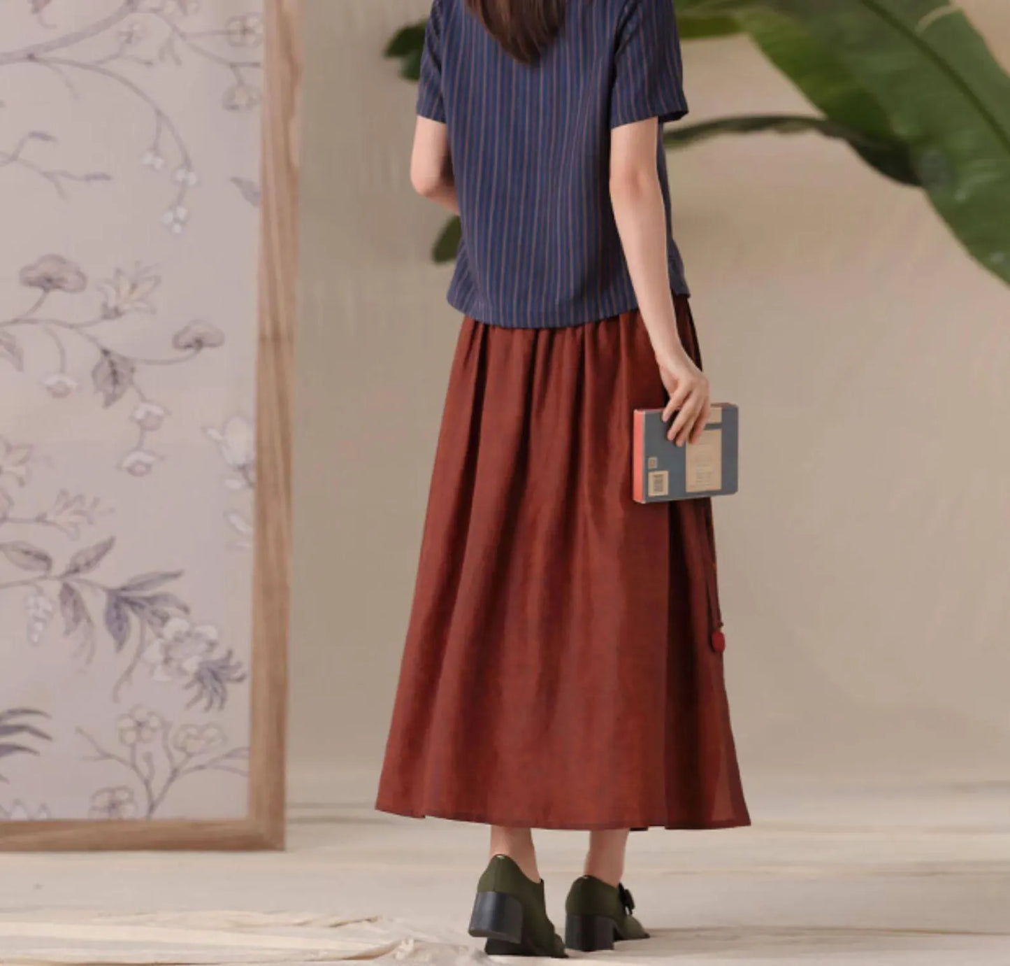 edoa Cracked Mud Silk Patchwork Maxi Skirt