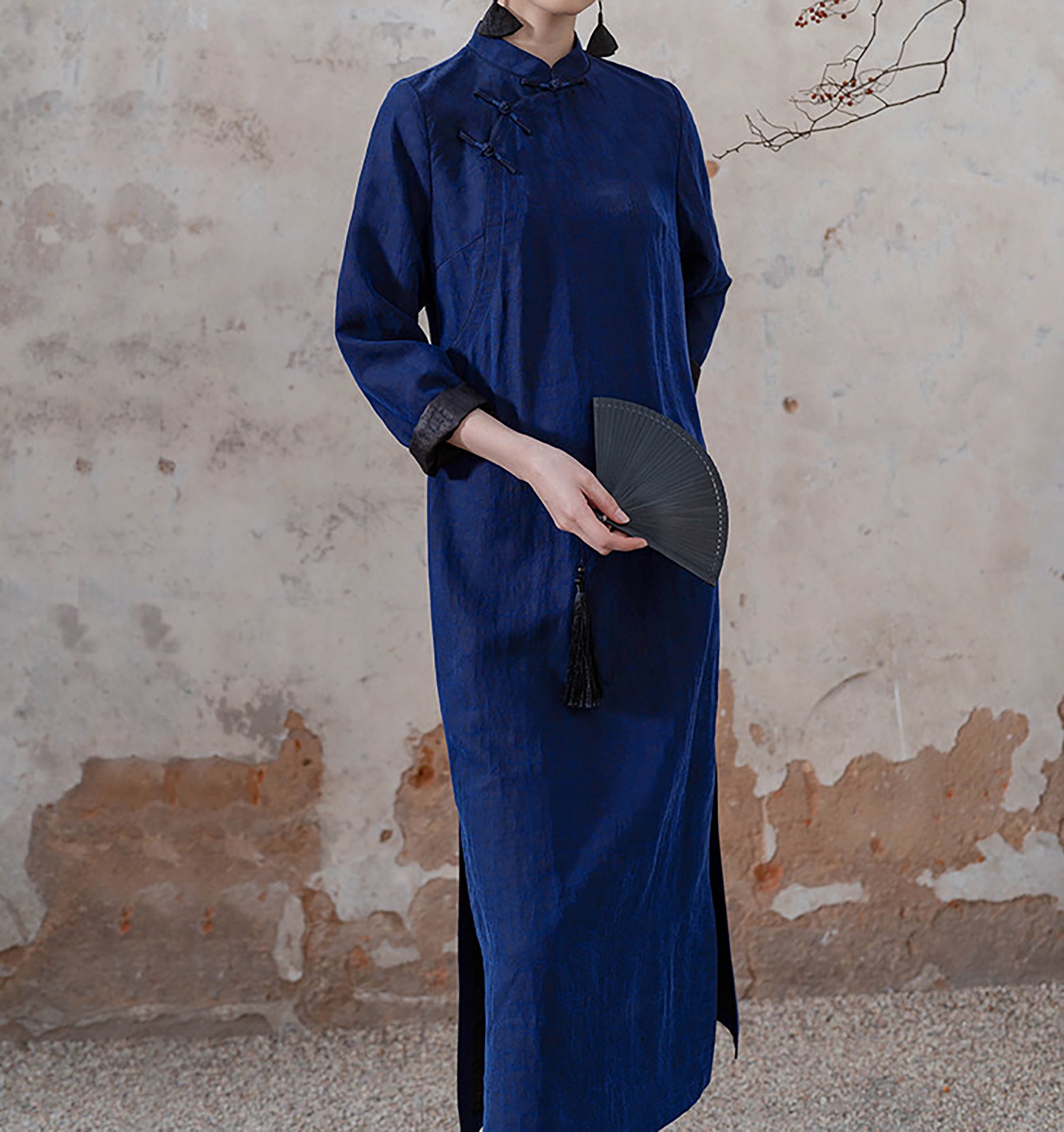 edoa Blue Mud Silk Modern Cheongsaam Dress