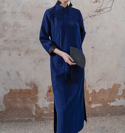 edoa Blue Mud Silk Modern Cheongsaam Dress
