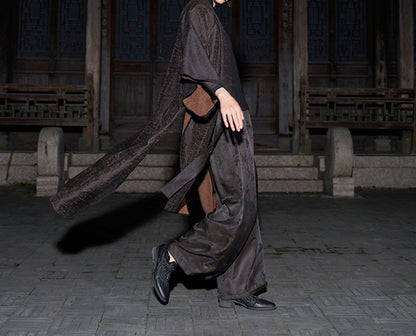 edoa Loose Fitting Cracked Mud Silk Coat