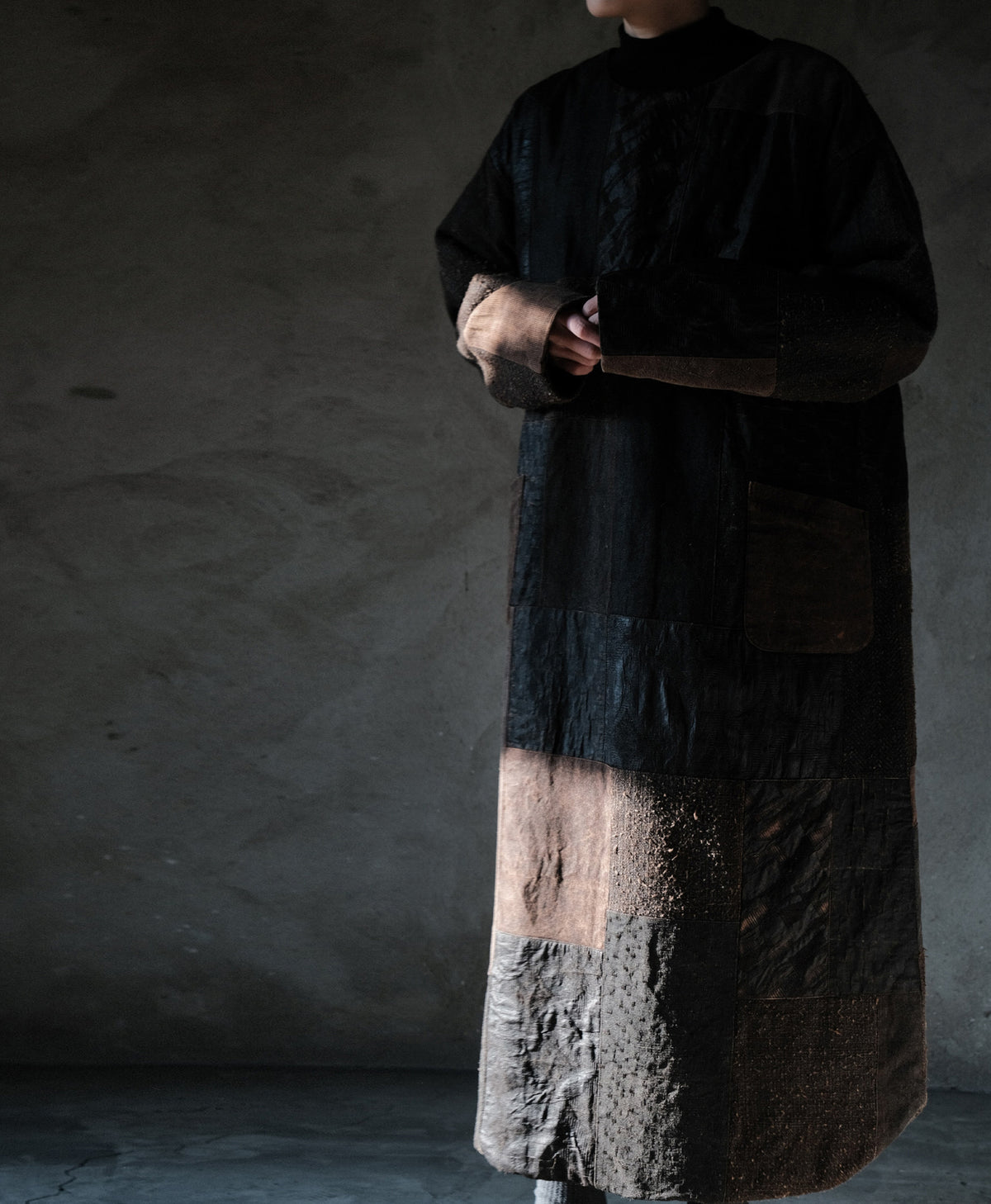 edoa Mud Tussah Silk Goose Padded Patchwork Gown