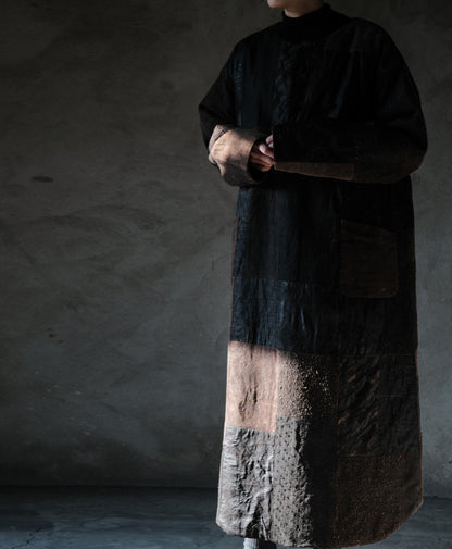 edoa Mud Tussah Silk Goose Padded Patchwork Gown