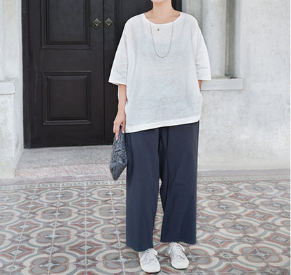 edoa Super Loose White Heavy Weight Washed Linen Tee