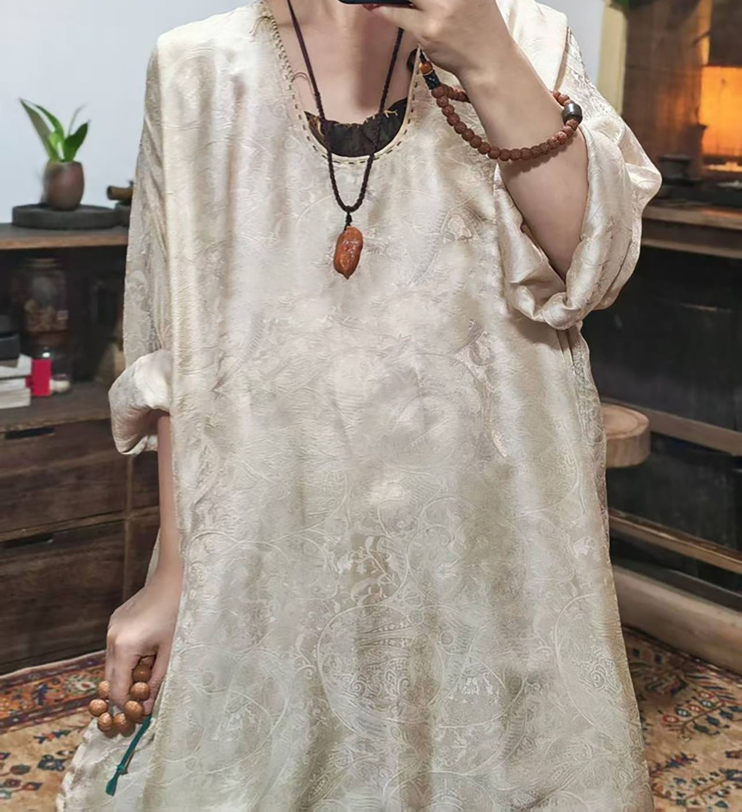 edoa Mulberry Silk Flowery Hualuo Tunic