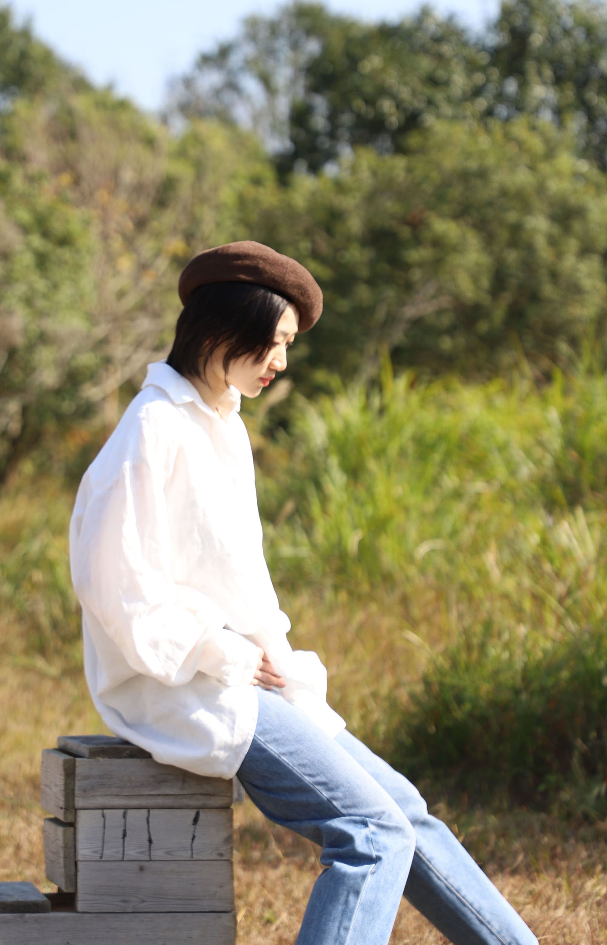 edoa Oversizecd Classic Linen Button Uo Shirt