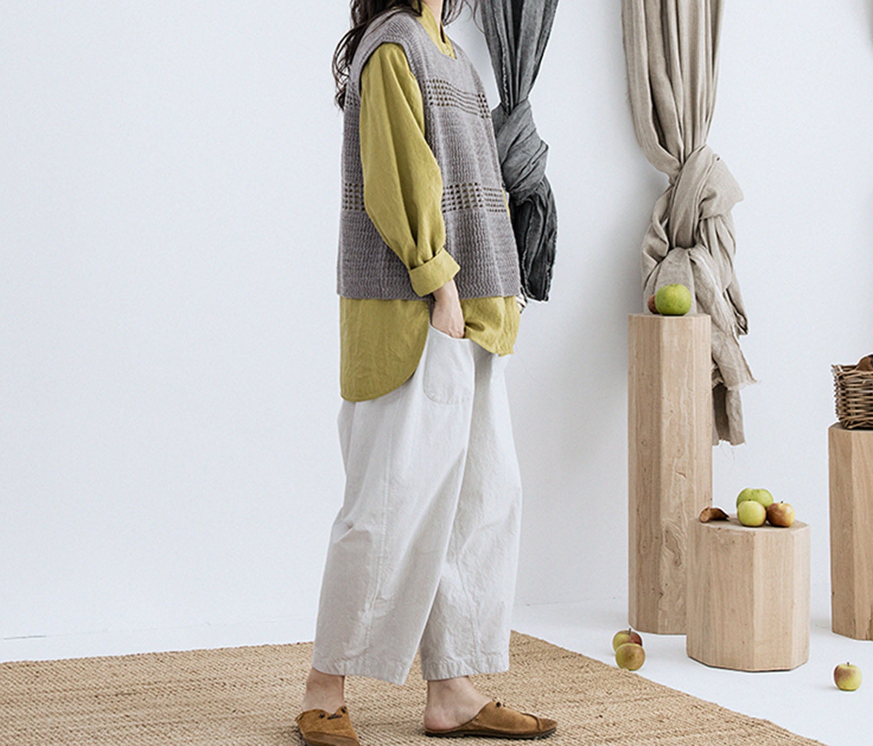 edoa High Count Prewashed Linen Multi-way Collar Shirt 