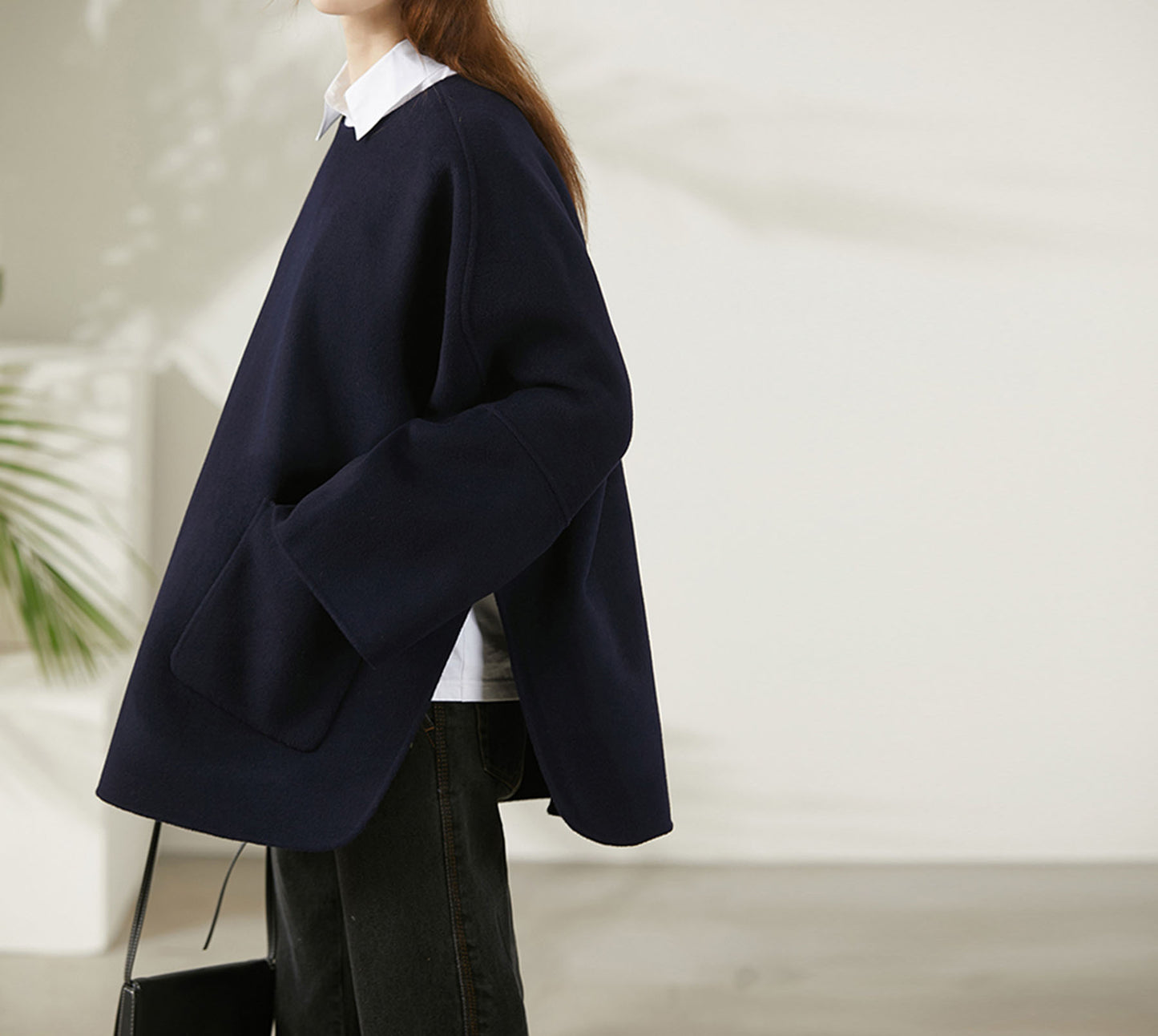 edoa Oversized Double-faced Wool Poncho Coat
