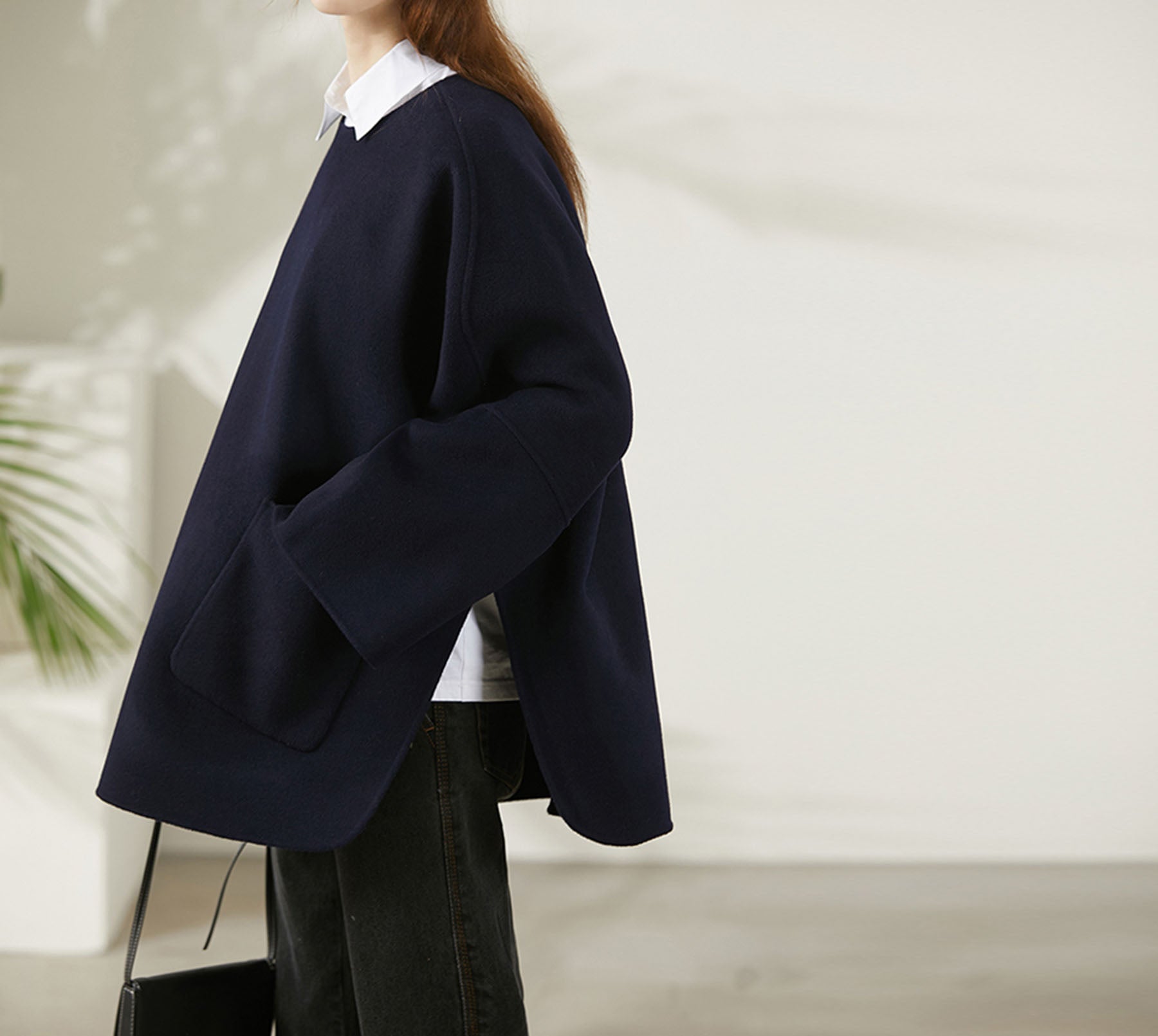 edoa Oversized Double-faced Wool Poncho Coat