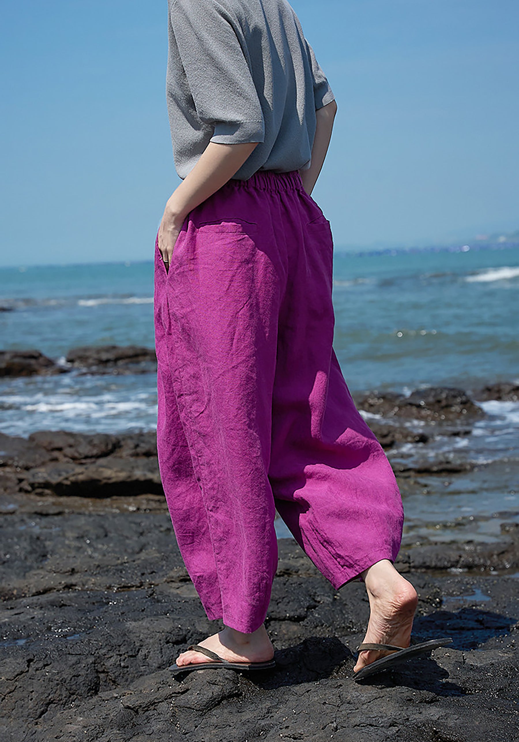 edoa Elasticated Washed Ramie Crop Pants