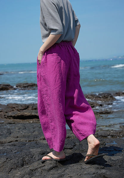 edoa Elasticated Washed Ramie Crop Pants