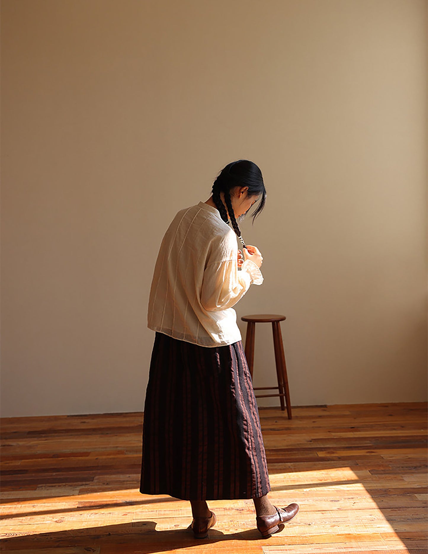 edoa Elegant Double-layer High Counted Long Staple Cotton Pintucked Ruffle Blouse