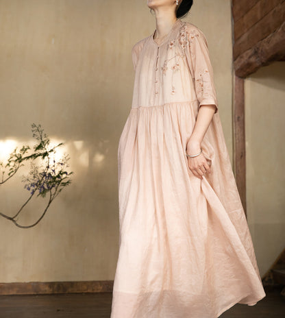 edoa Ramie Chinese Dress with Hand Embroidery