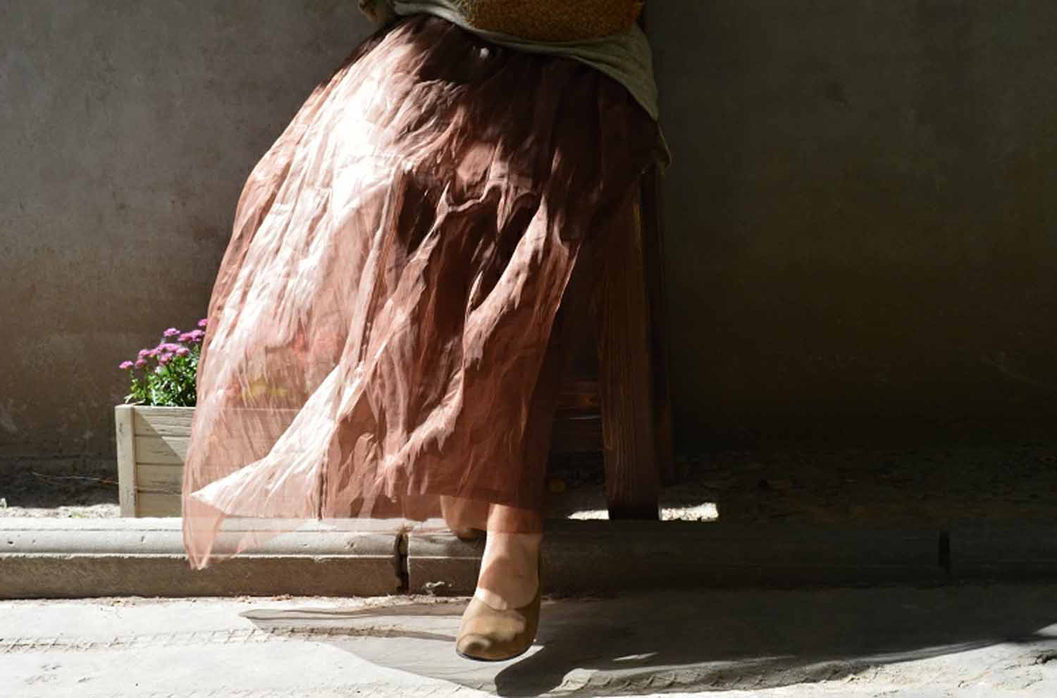 edoa Brown Silk Organza Skirt
