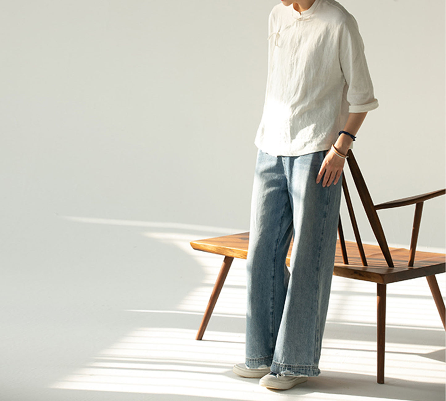 edoa Washed Linen Modified Chinese Blouse 