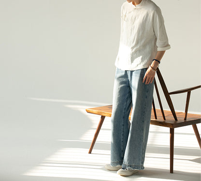 edoa Washed Linen Modified Chinese Blouse 