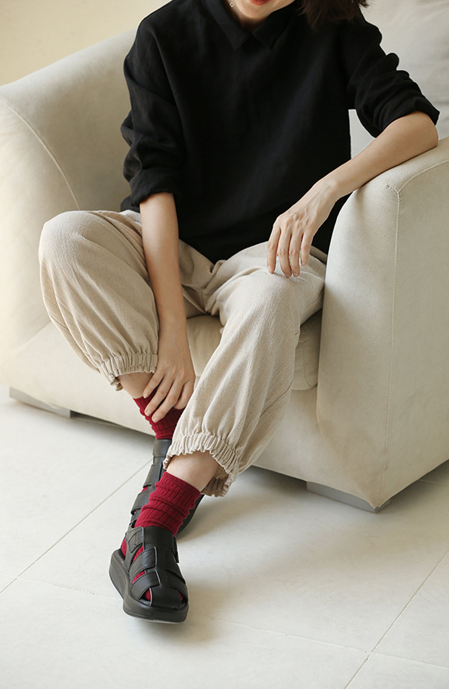 edoa Washed Linen Long Sleeve Blouse