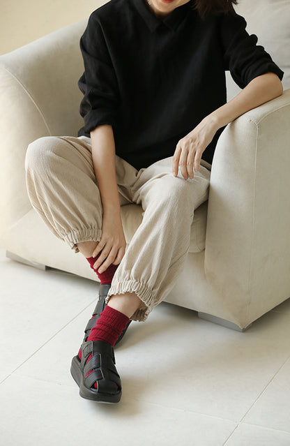 edoa Washed Linen Long Sleeve Blouse