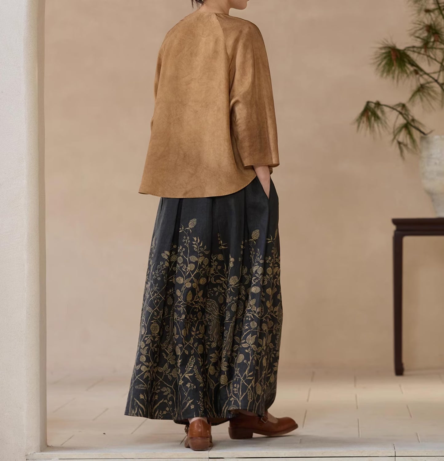 edoa Distressed Plant Dye Silk Charmeuse Chinese Blouse