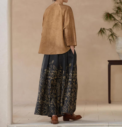 edoa Distressed Plant Dye Silk Charmeuse Chinese Blouse
